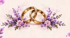 Gold rings with lavender flowers